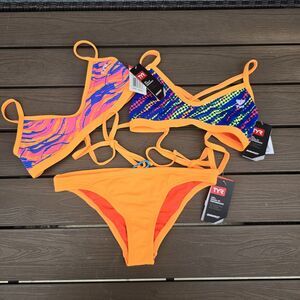 TYR Women's Orange Mix & Match Crossfitcut Tops  & Solid Bikini Sz S New